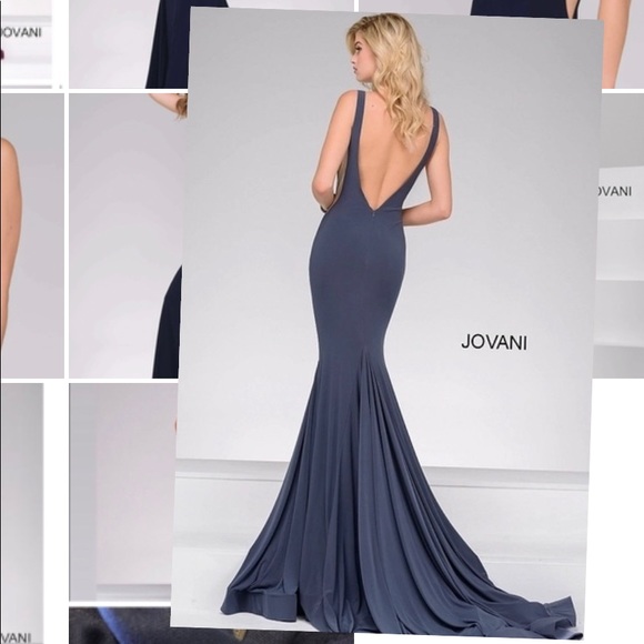 Jovani Navy Prom or Formal attire gown with low back and sheer sides - Picture 8 of 10